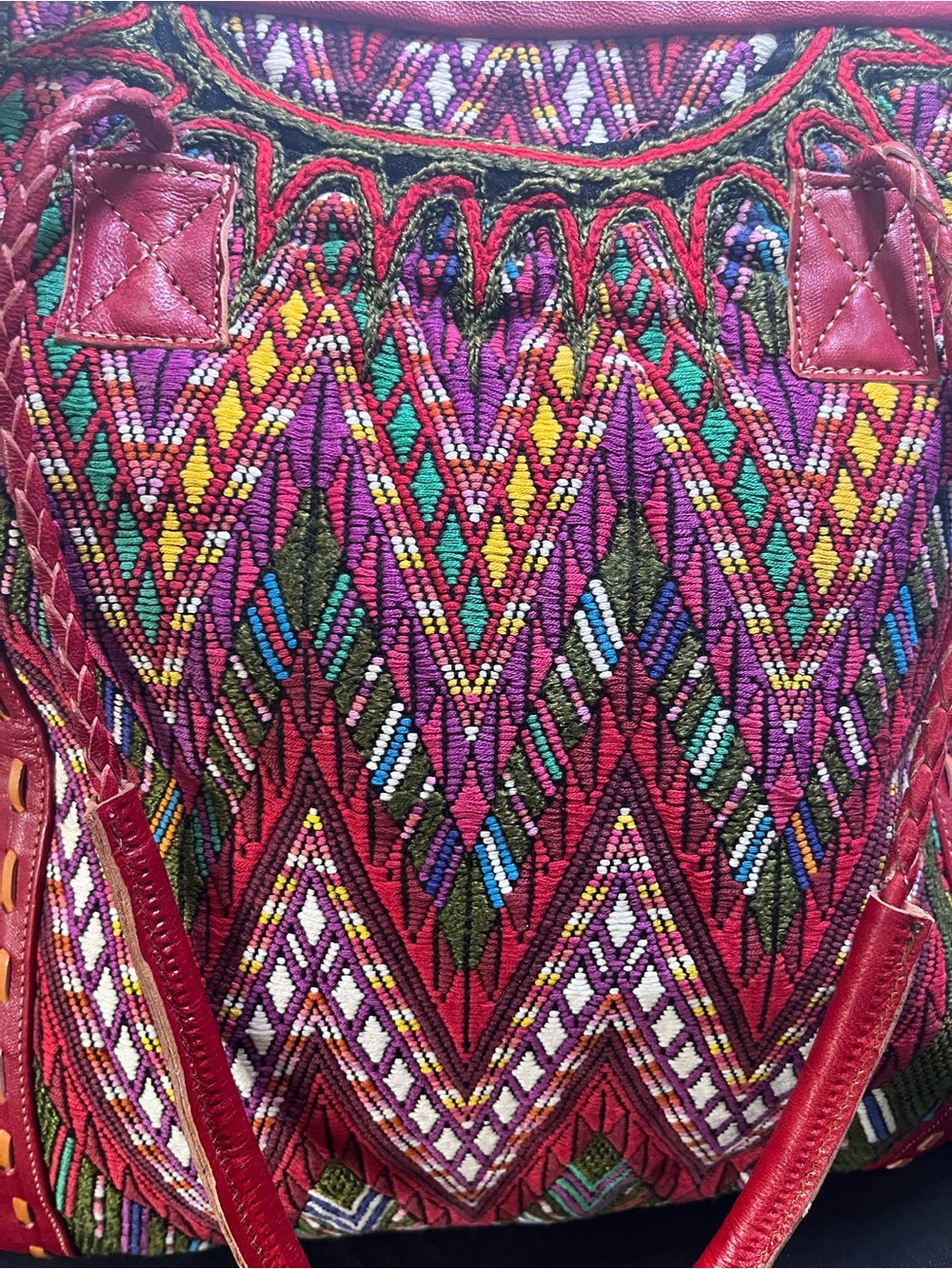 Arloom Handcrafted Red Woven Tote Bag with Leather Trim NWT - Picture 5 of 9
